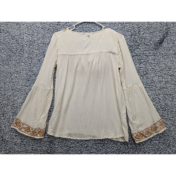 Billabong Boho Blouse Size S Fairy Cottagecore Peasant Western Bell Sleeve Cream - Picture 2 of 13